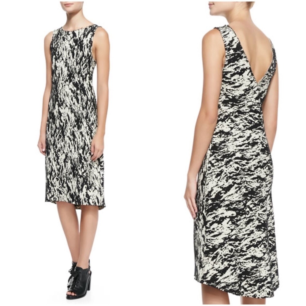 Rag‎ & Bone Black White Abstract Onyx Wool Blend V-Back Shift Dress Size 4